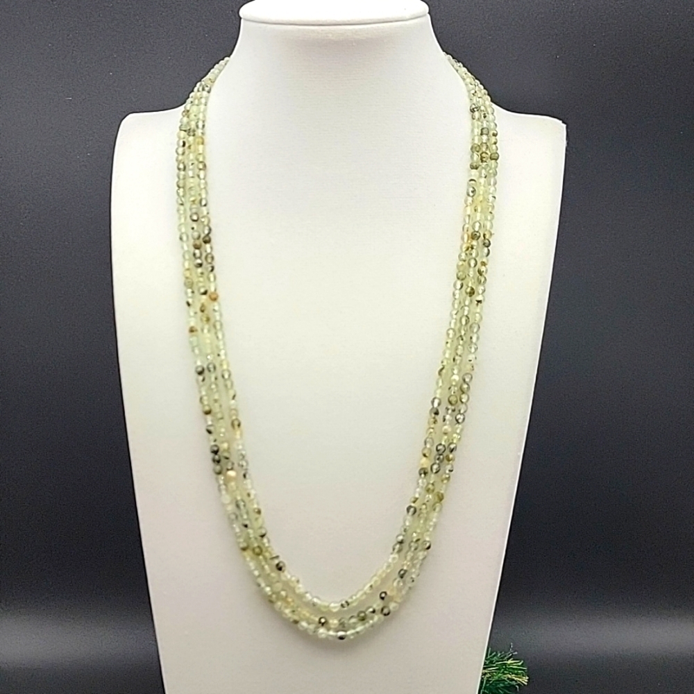 130.00 Cts Earth Mined 3 Strand Green Phrenite Round Cut Beaded Necklace Natural